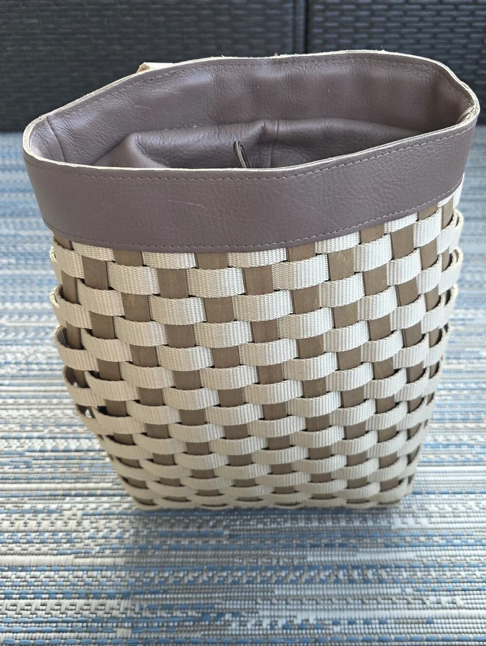 Longaberger To Go Basket Backpack Woven Wood & Nylon Adjustable Straps 2007
